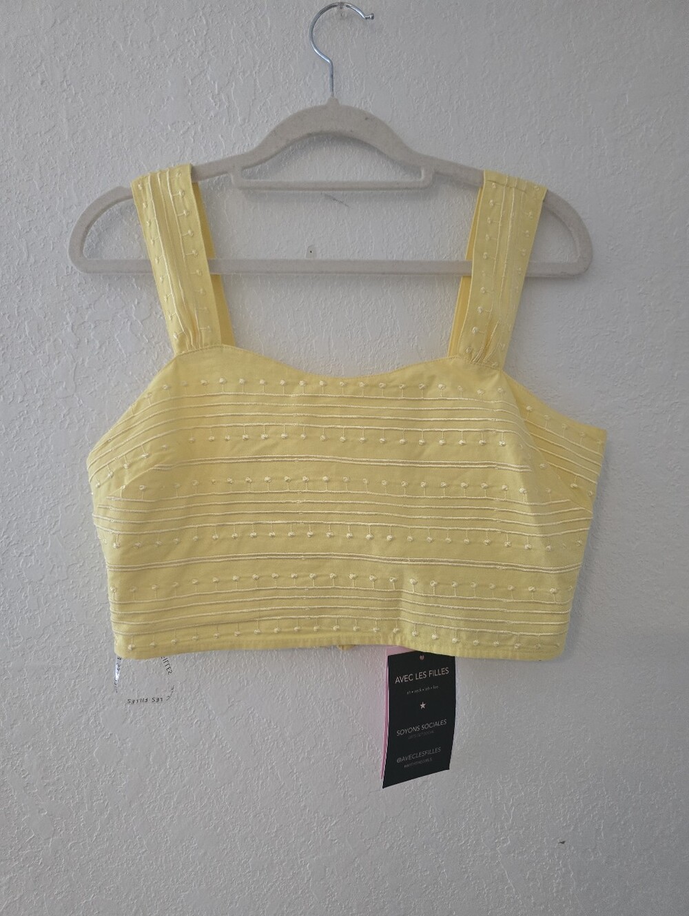 Avec Les Filles Yellow Eyelet Pintuck Crop Top Size S
